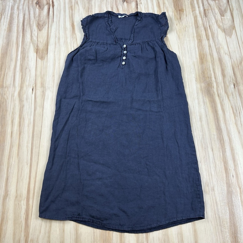 Rosemarine Italian Linen Midi Dress Cap Sleeve Blue Medium ART 794 Lagenlook